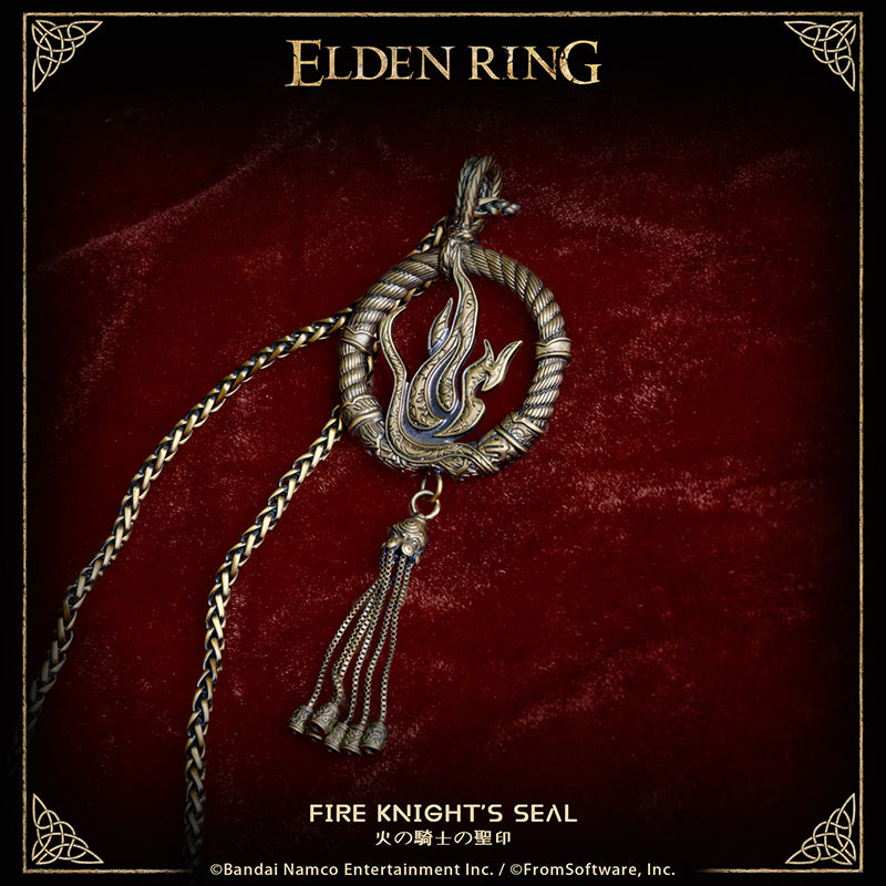 Starforged ELDEN RING Sacred Seal Fire Knight's Seal Game Merchandise Officially Authorized Sacred seal of the Fire Knights, who answer directly to Messmer the Impaler.   Enhances fire incantations of Messmer.  The emblem of Messmer's army depicts a golden ring and the fire of his sacred seal